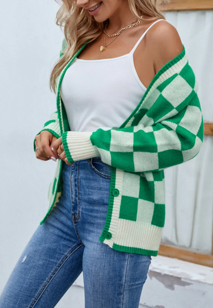 Two Tone Checkered Cardigan - Image 7