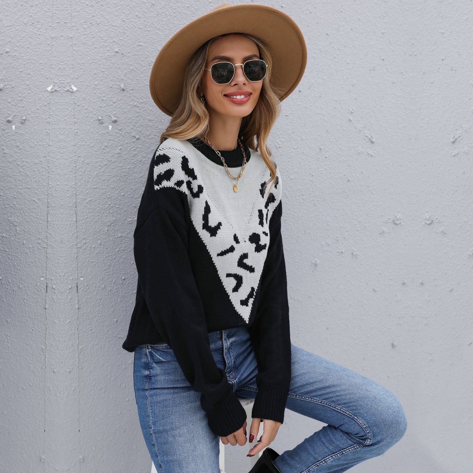 Two Tone Cheetah Light Sweater - Image 4