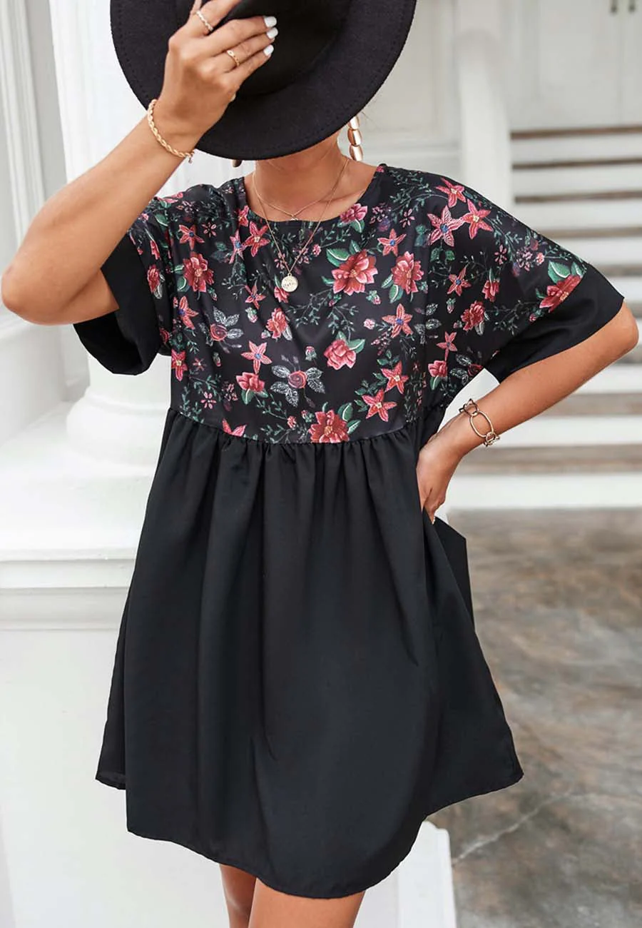 Two Tone Floral Print Dress - Image 2