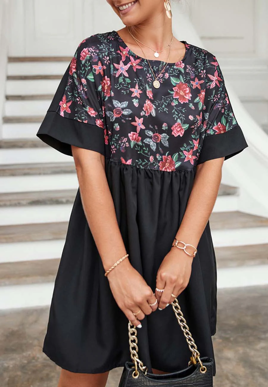 Two Tone Floral Print Dress - Image 3