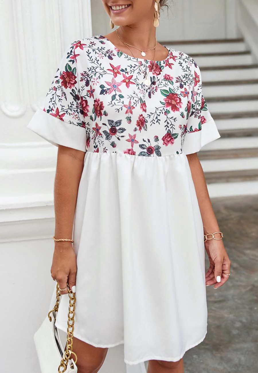Two Tone Floral Print Dress - Image 5