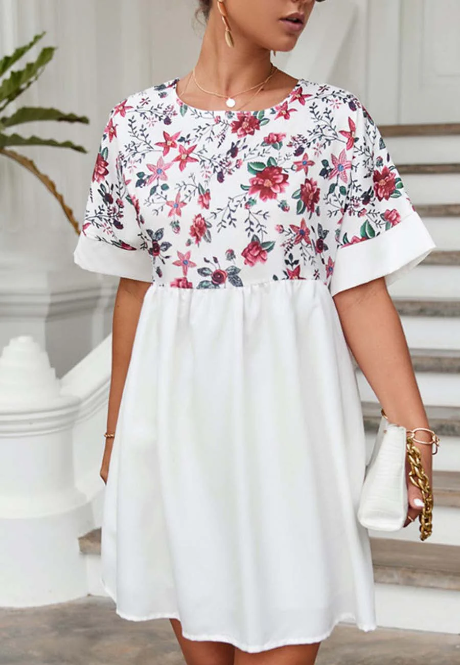 Two Tone Floral Print Dress - Image 6