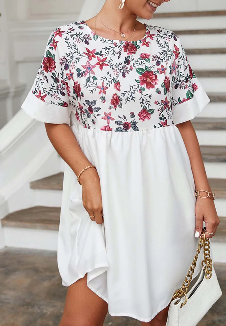 Two Tone Floral Print Dress - Image 8