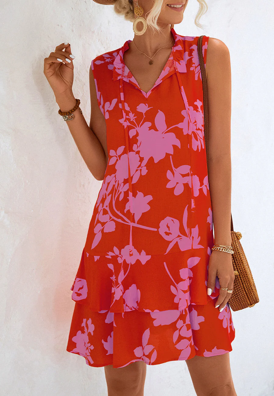 Two Tone Floral Ruffle Dress - Image 11