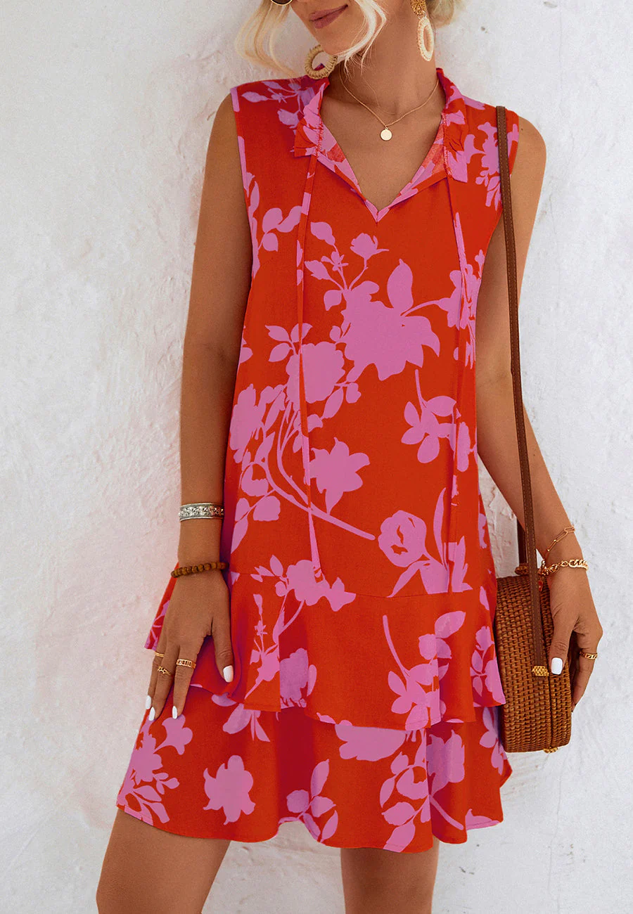 Two Tone Floral Ruffle Dress - Image 9