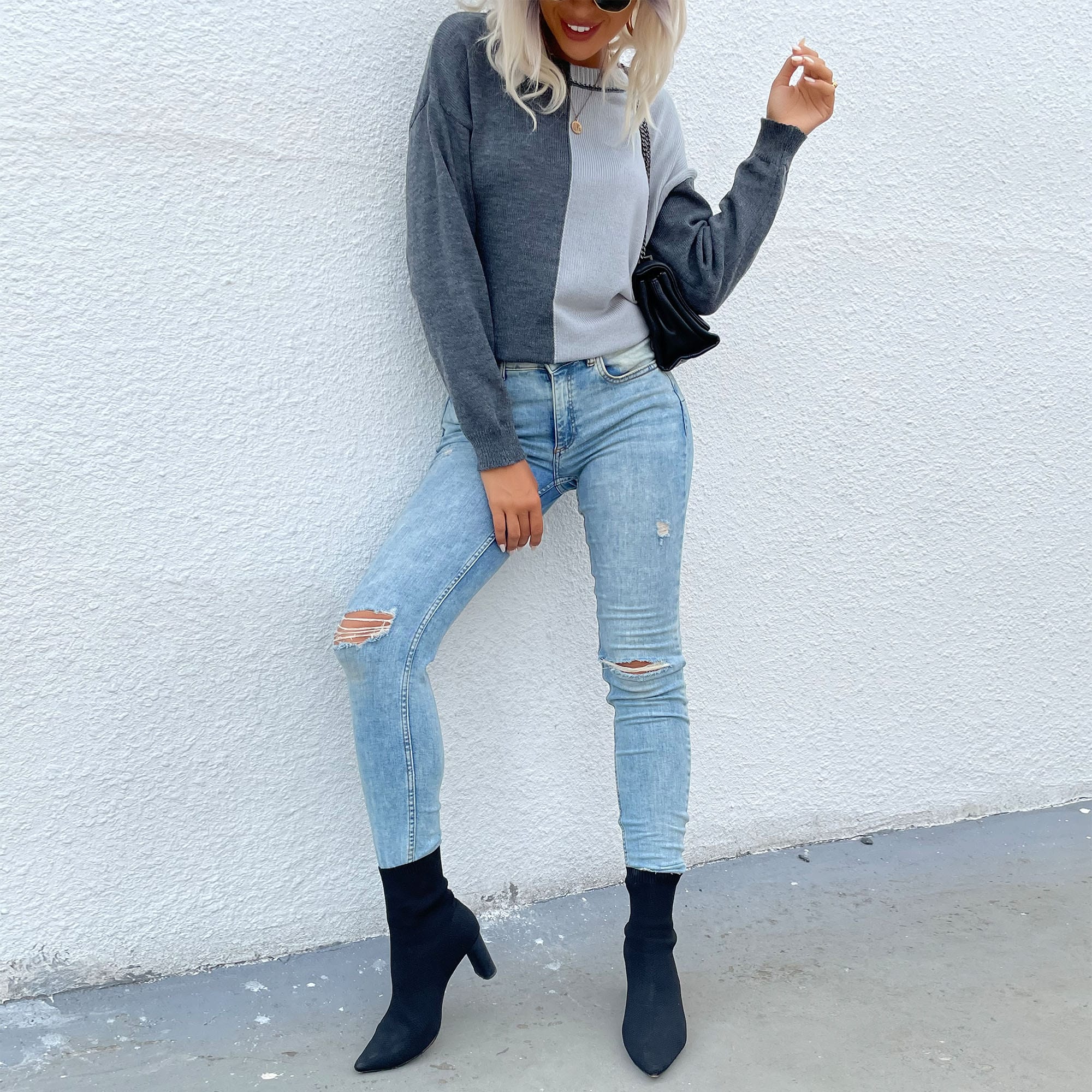 Two Tone Half Knit Sweater - Image 2