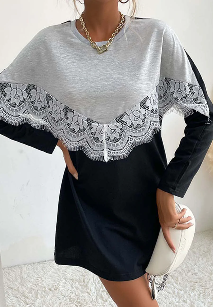 Two Tone Lace Trim Sweater Dress - Image 4