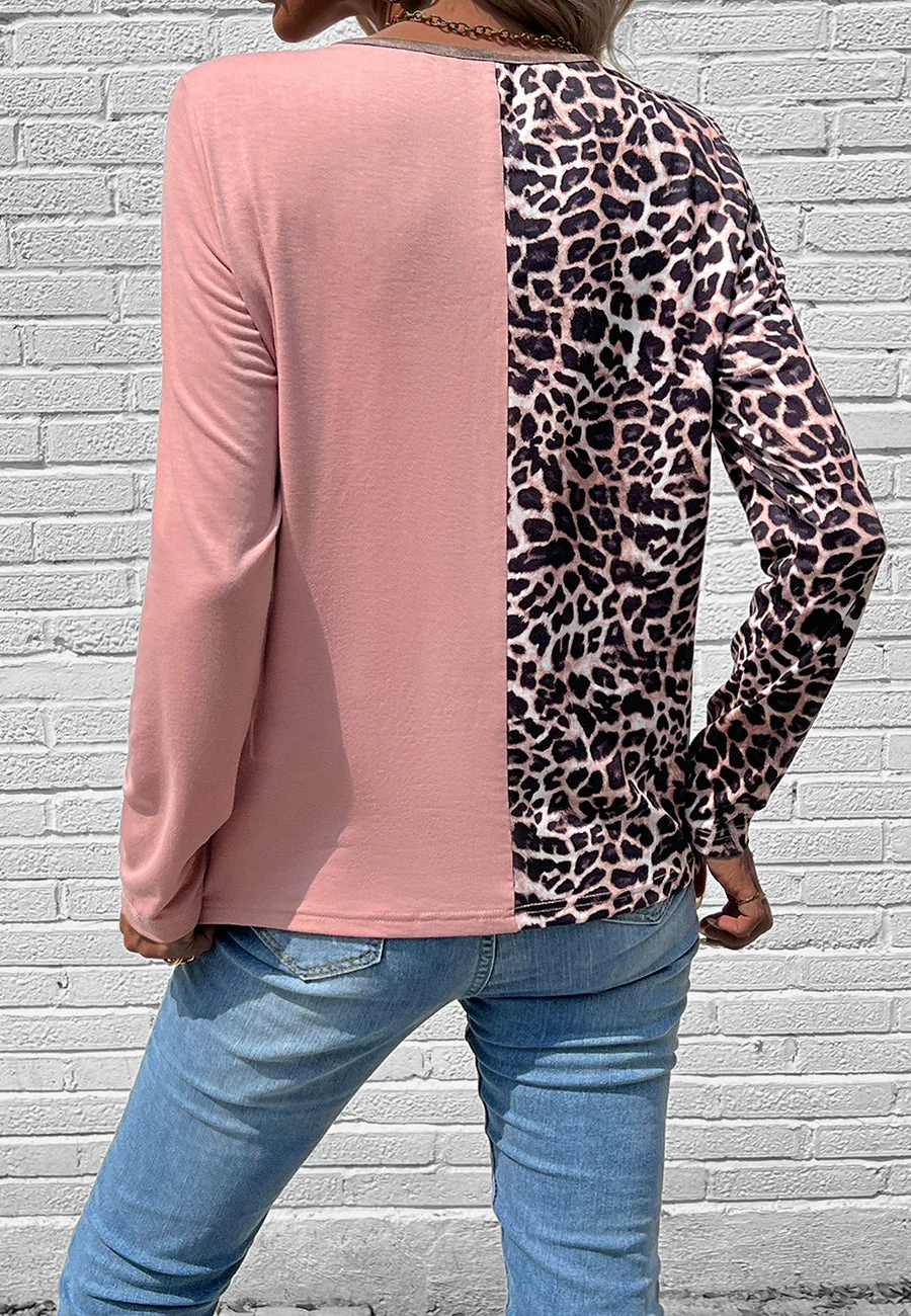 Two Tone Leopard Henley Top - Image 7