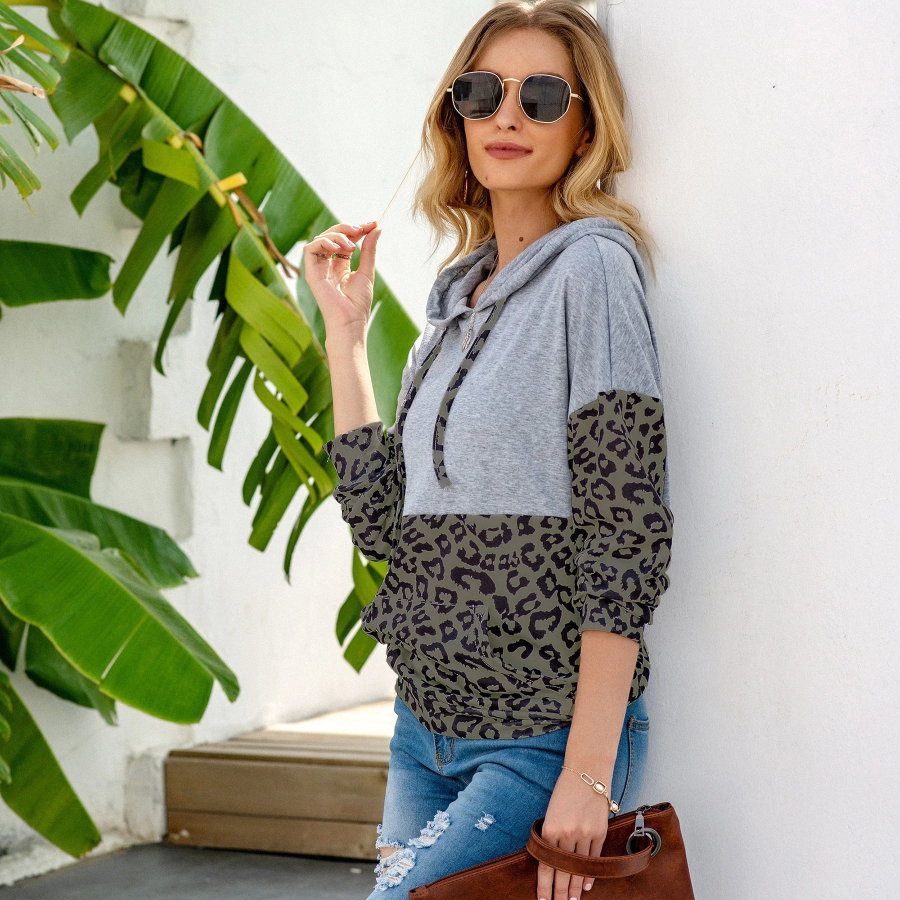 Two Tone Leopard Print Hoodie - Image 2