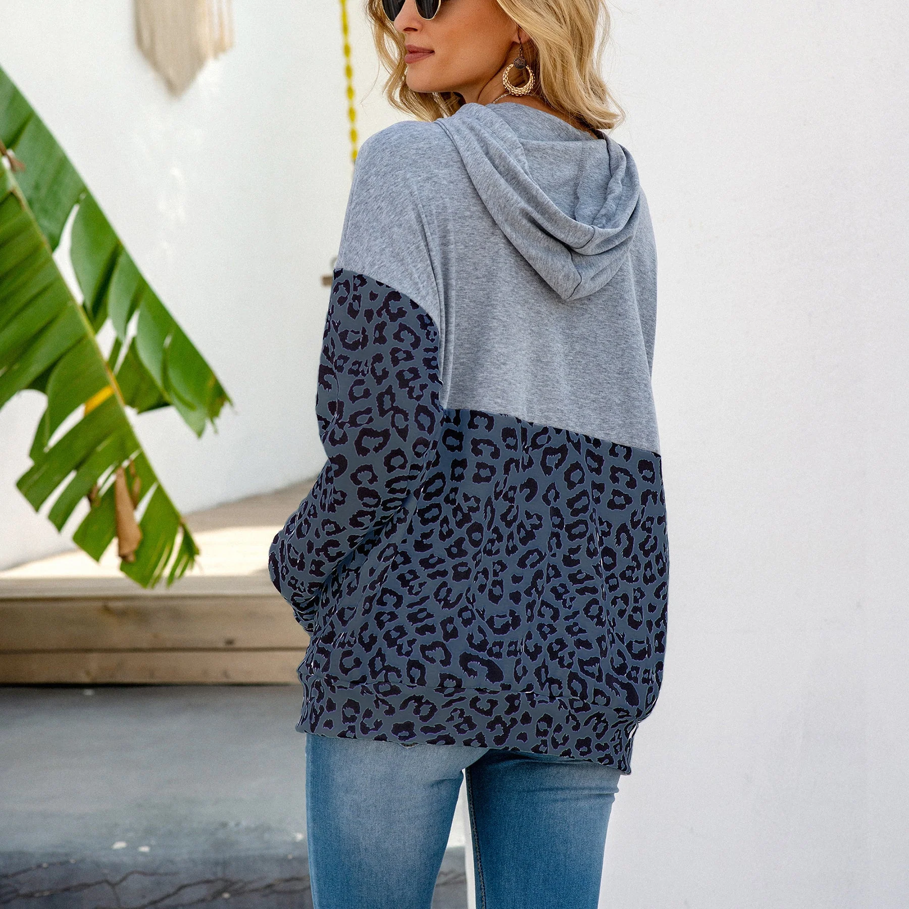 Two Tone Leopard Print Hoodie - Image 6