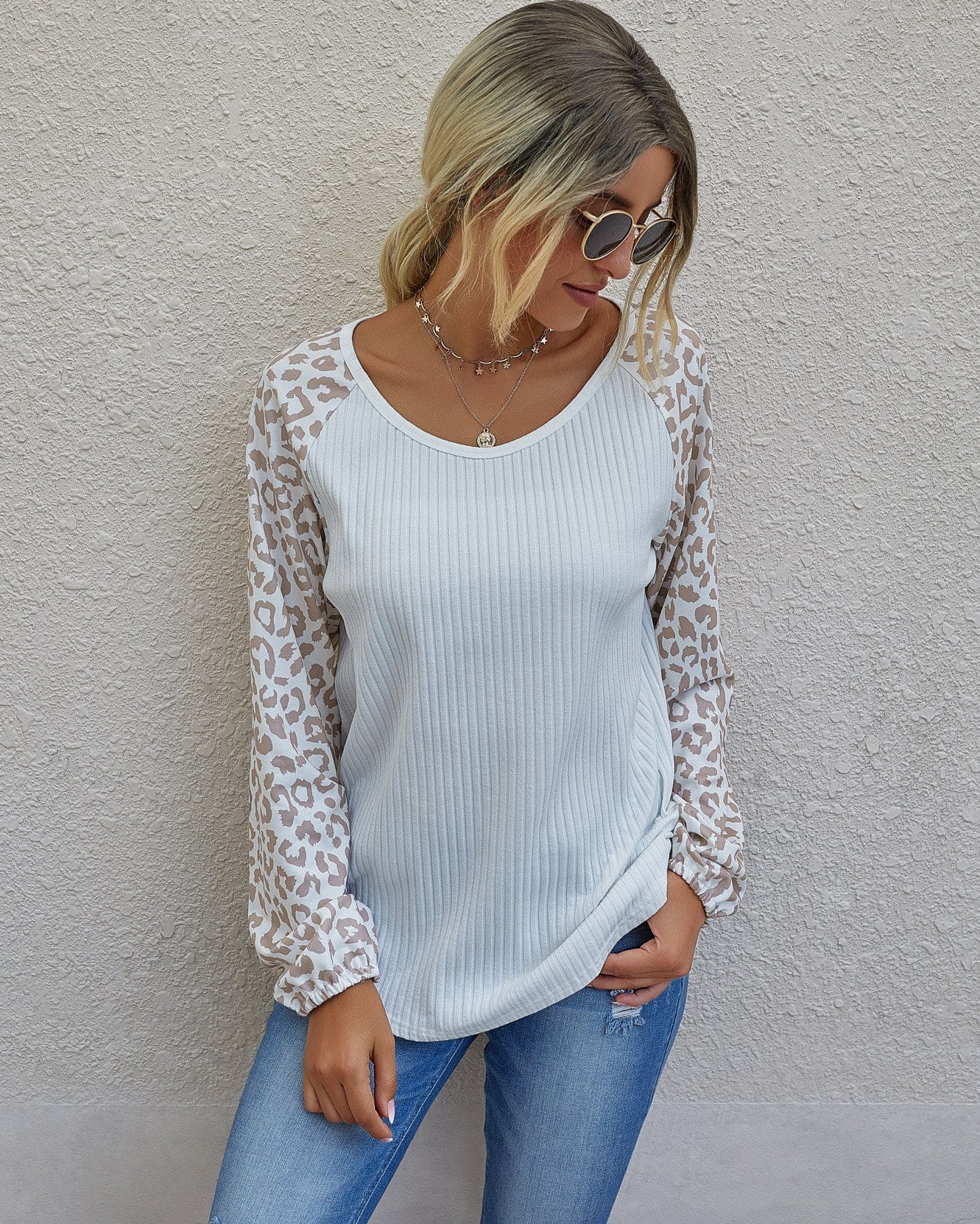Two Tone Leopard Ribbed Sweater - Image 10