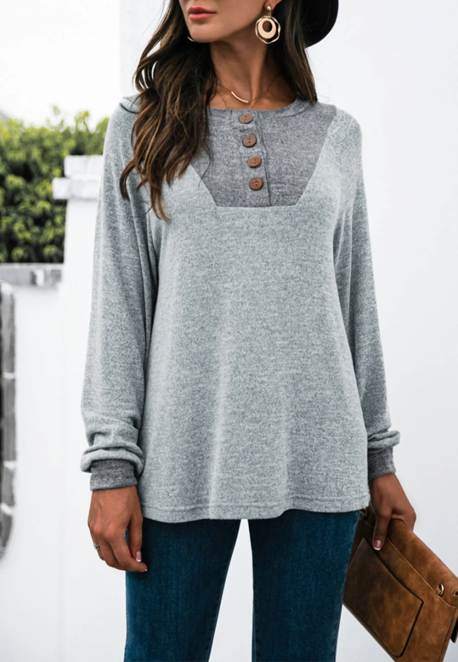 Two Tone Light Henley Sweater - Image 2