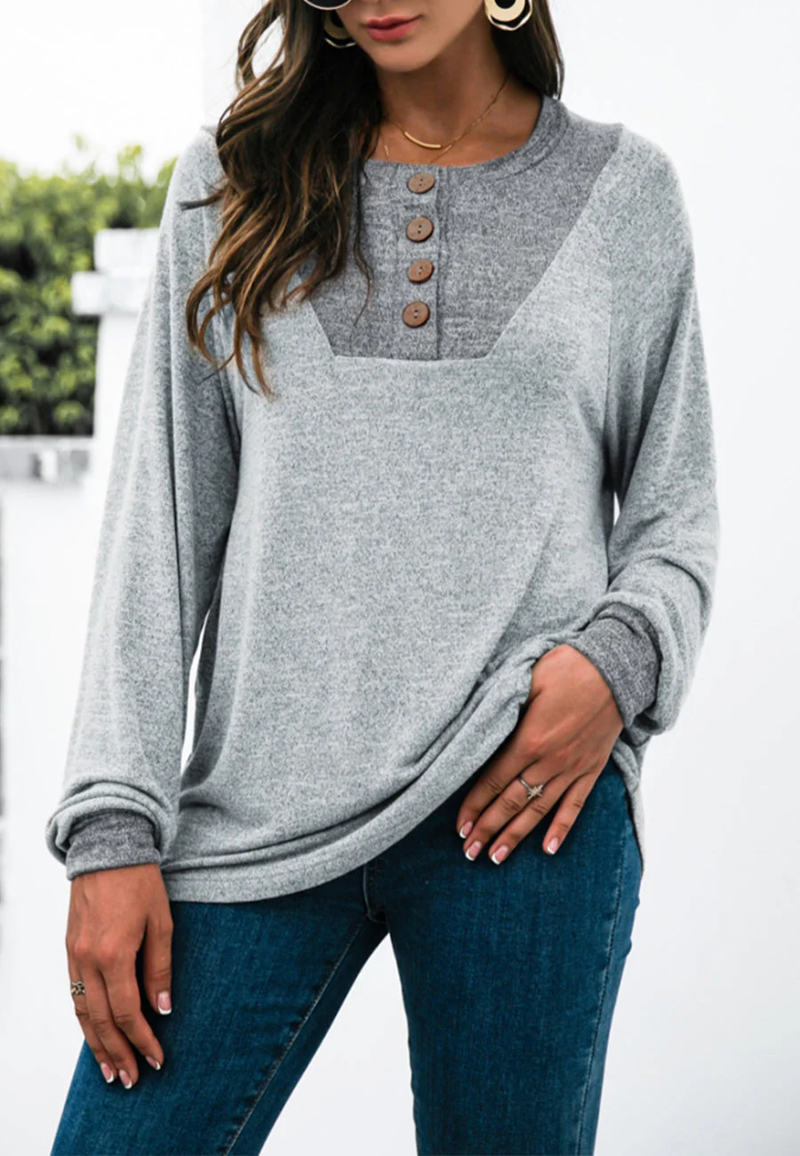 Two Tone Light Henley Sweater - Image 3