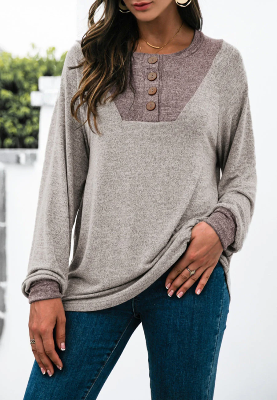 Two Tone Light Henley Sweater - Image 7