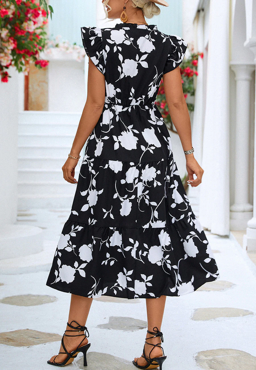 Two Tone Ruffle V Neck Dress - Image 11
