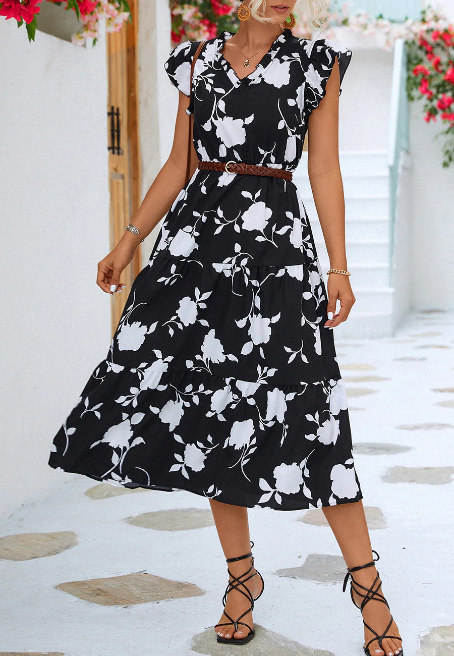 Two Tone Ruffle V Neck Dress - Image 9