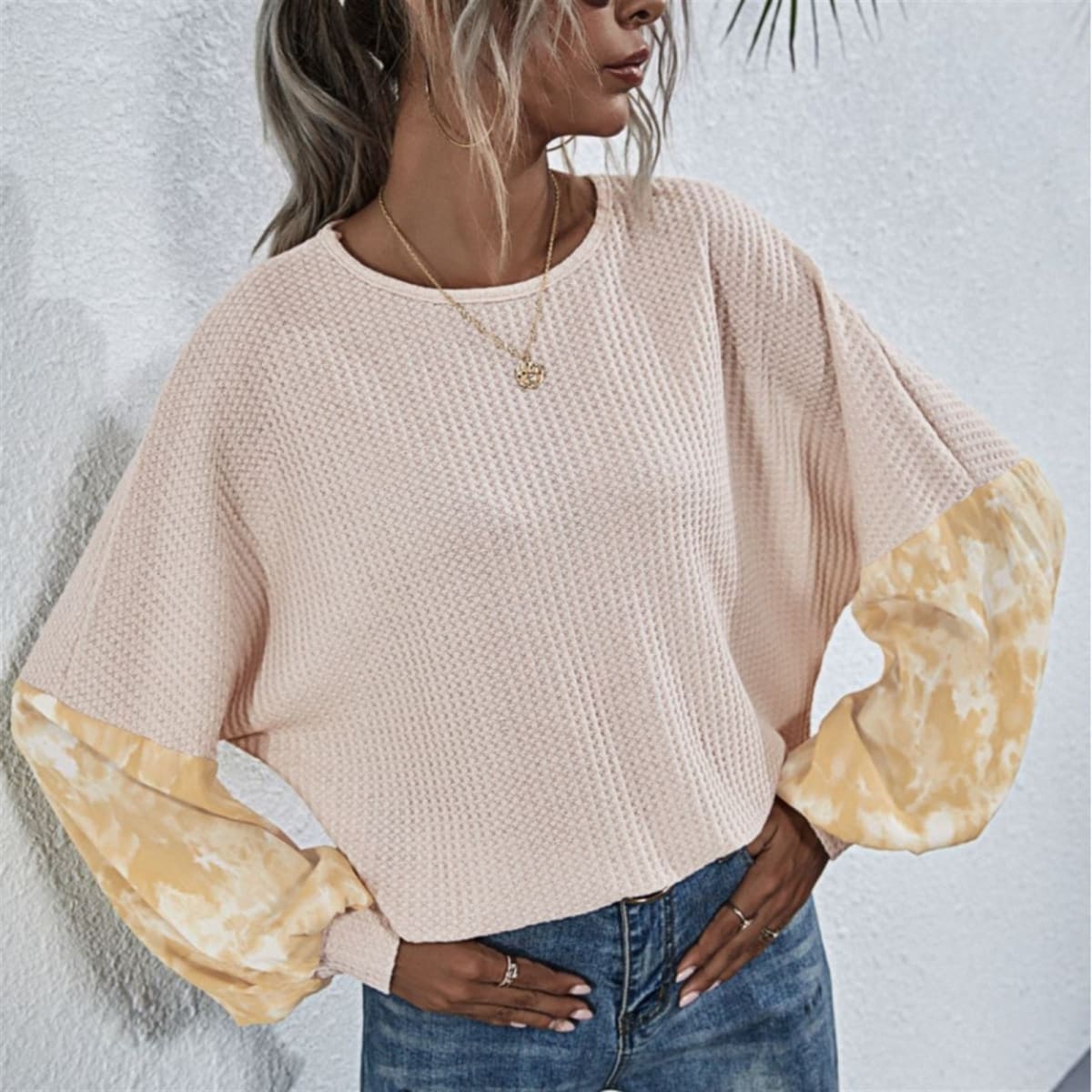 Two Tone Sleeve Knit Sweater - Image 6