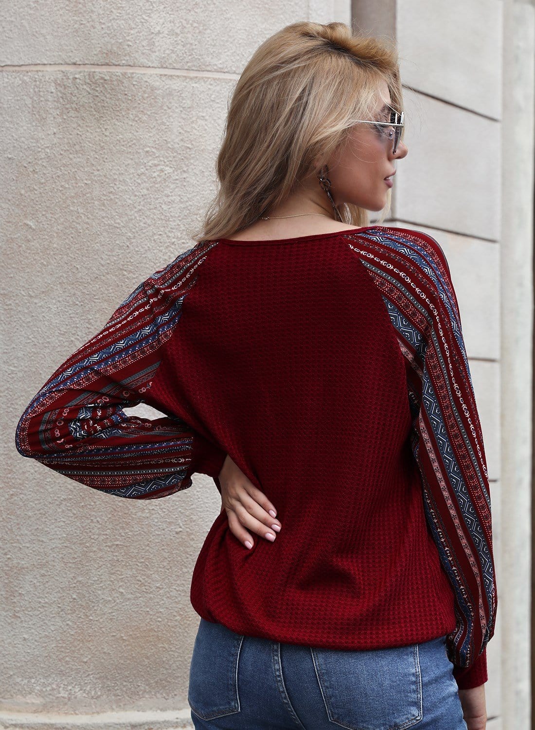 Two Tone Surplice V Neck Sweater - Image 3