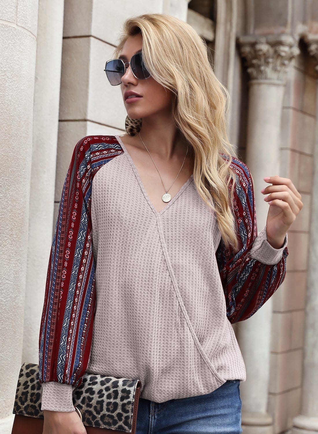 Two Tone Surplice V Neck Sweater - Image 4
