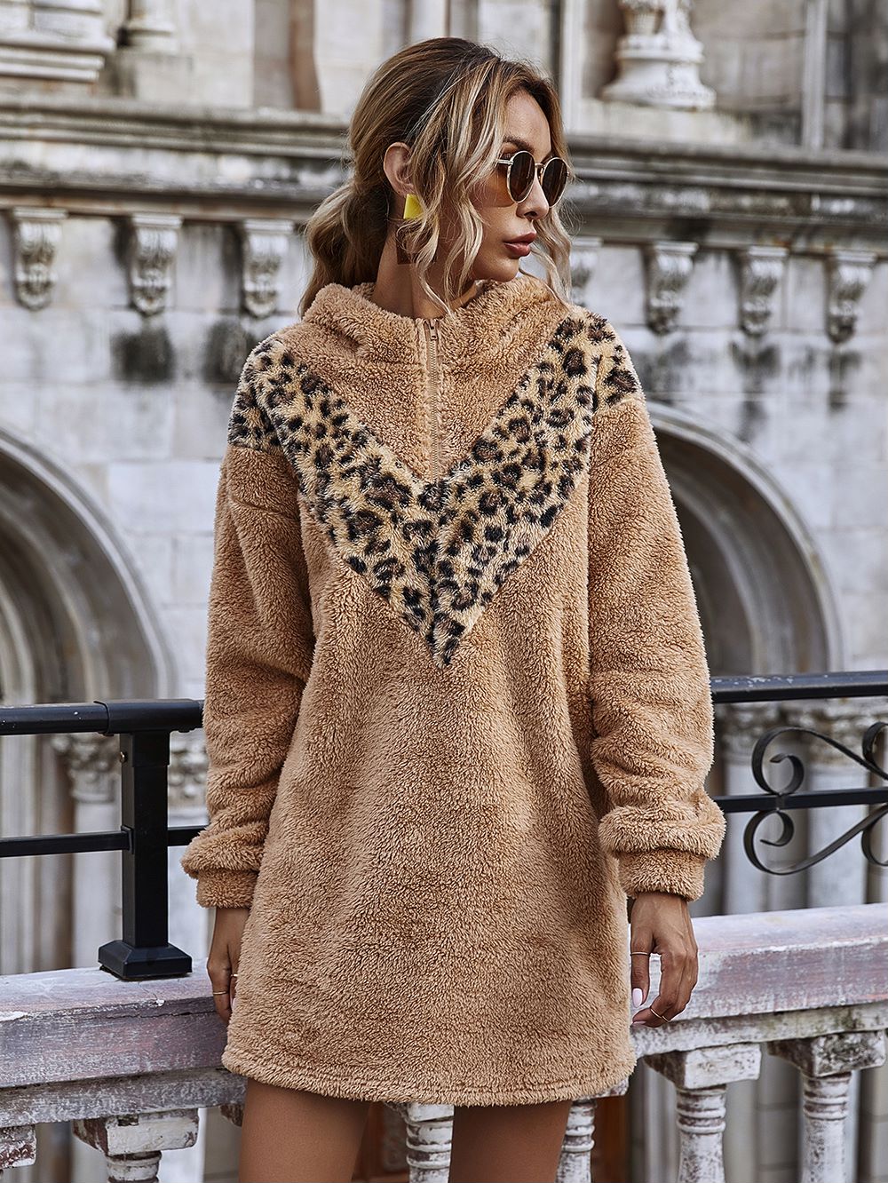 Two Tone Teddy Hoodie Dress - Image 5