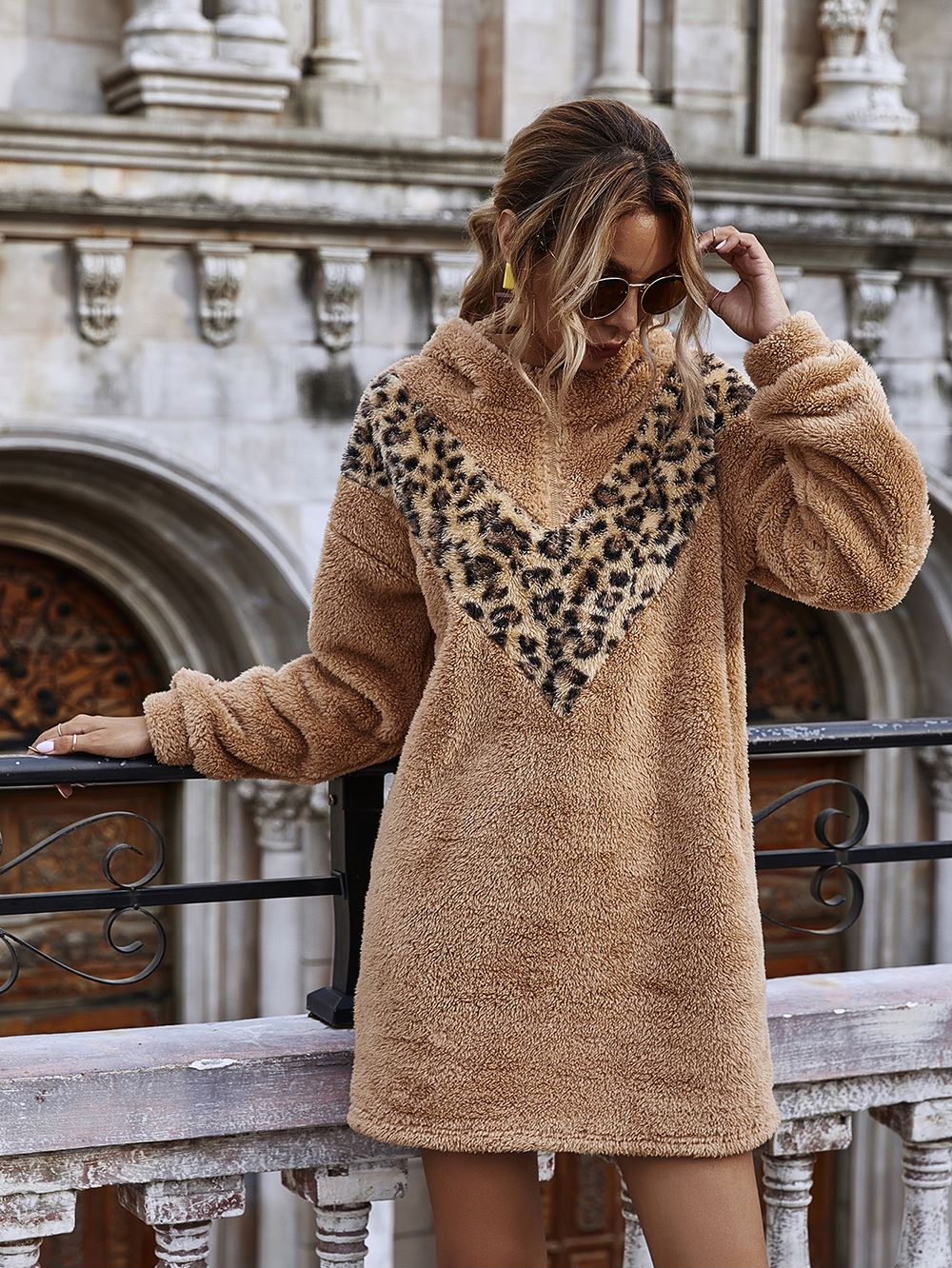 Two Tone Teddy Hoodie Dress - Image 6