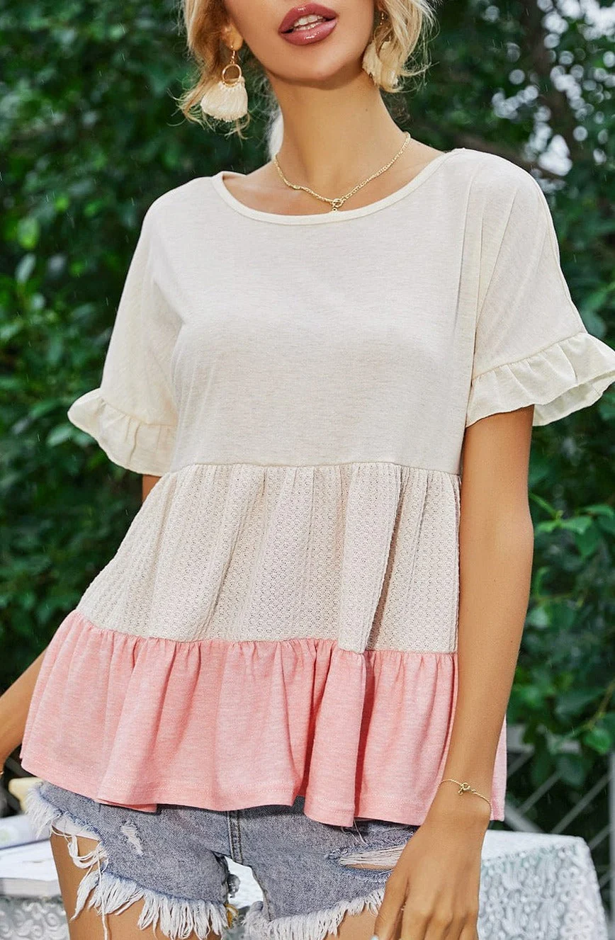 Two Tone Tiered Peplum Blouse - Image 2