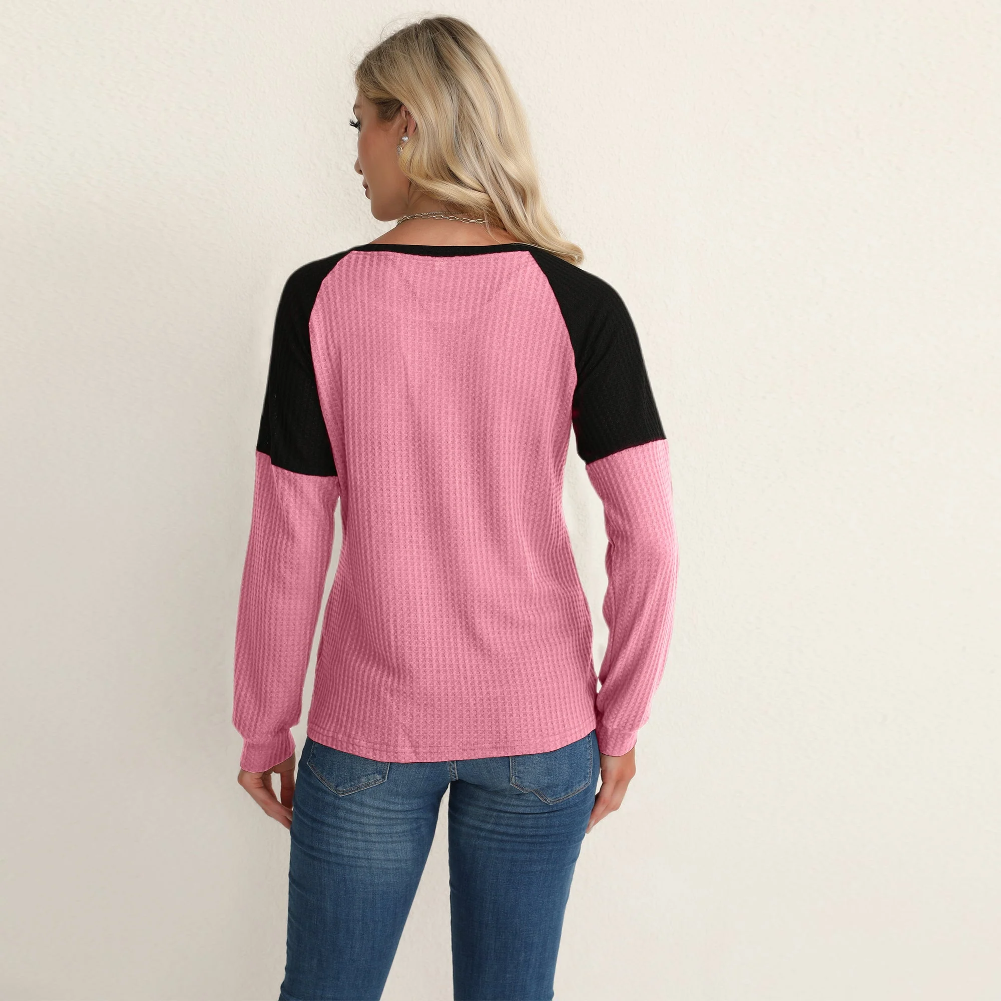 Two Tone Waffle Knit Crewneck Sweater - Image 20