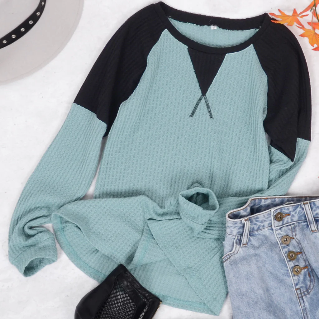 Two Tone Waffle Knit Crewneck Sweater - Image 25