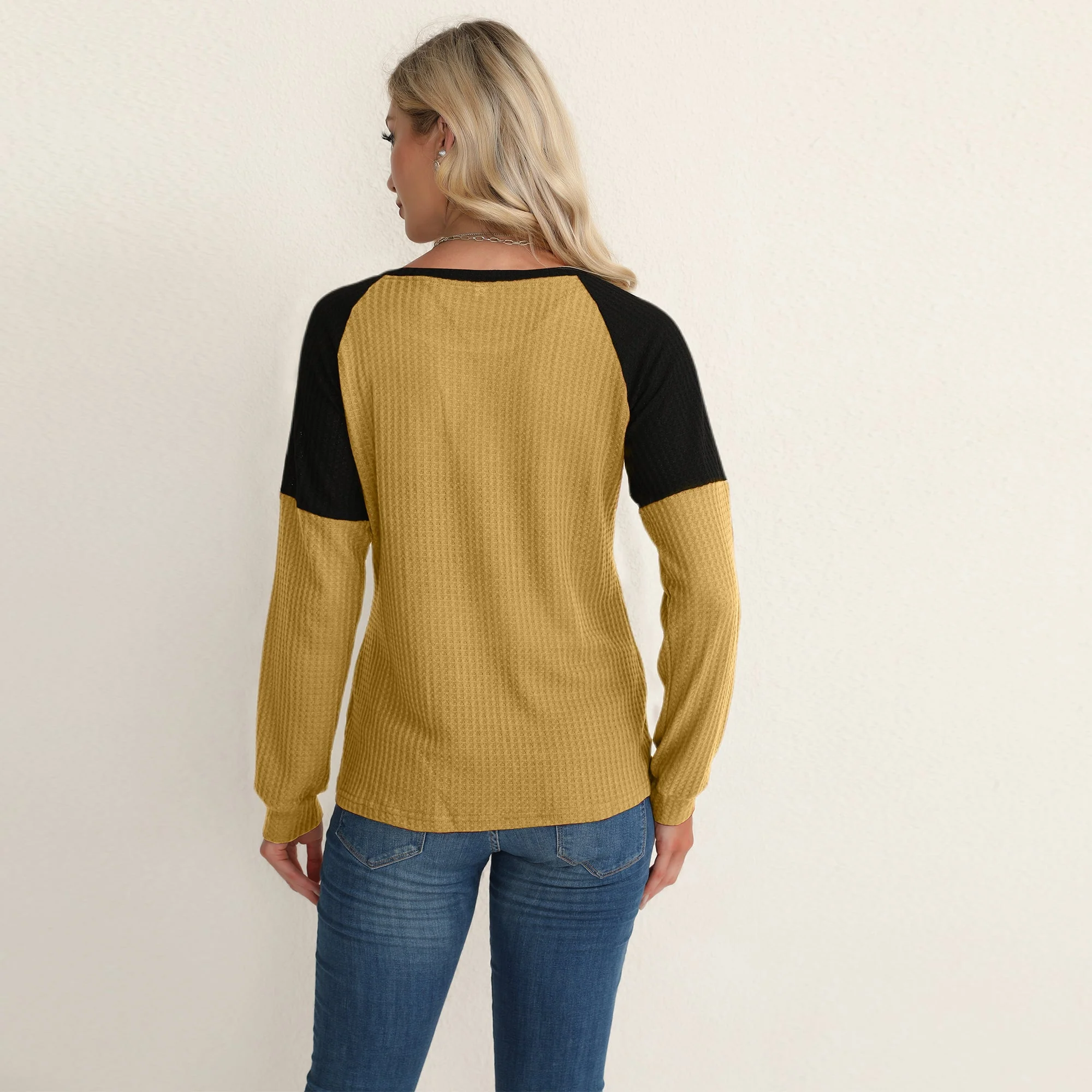 Two Tone Waffle Knit Crewneck Sweater - Image 35