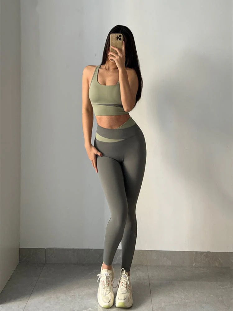 Two Toned Cross High Waist Leggings - Image 12