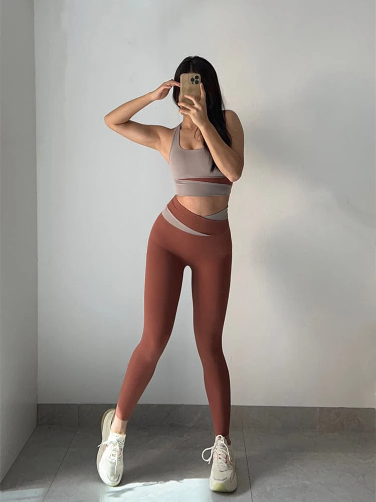 Two Toned Cross High Waist Leggings - Image 2