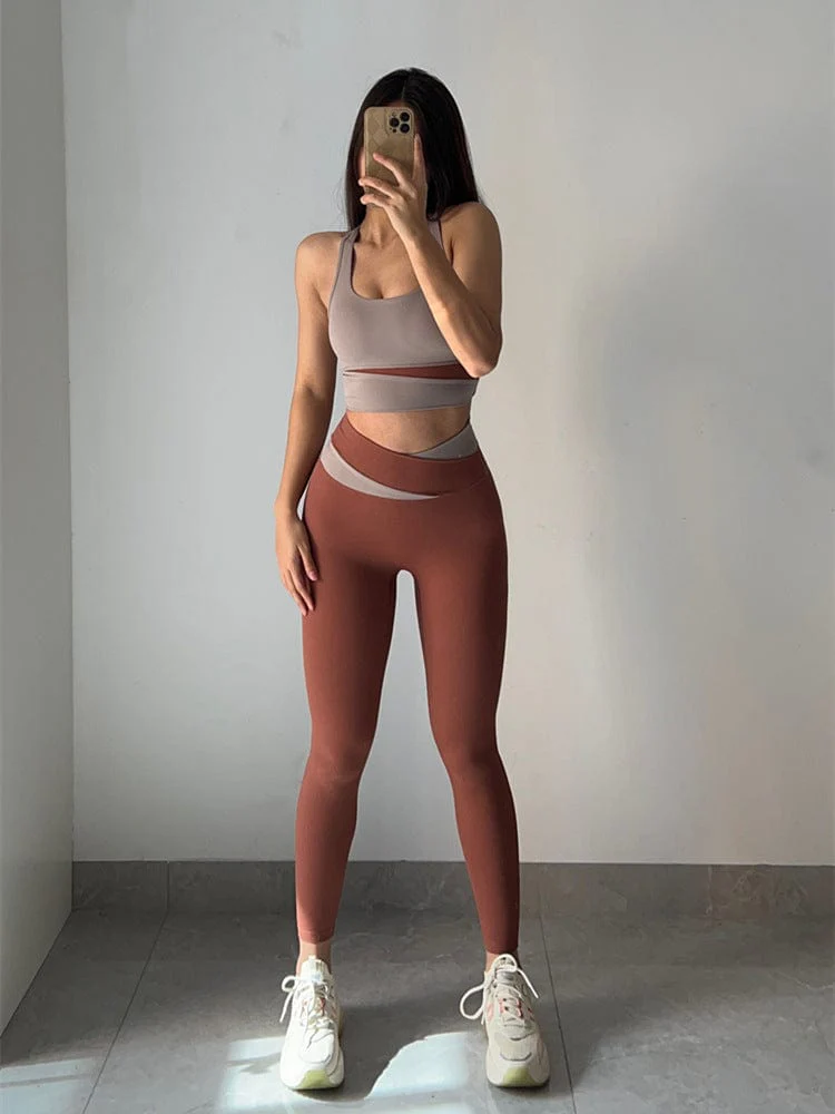 Two Toned Cross High Waist Leggings - Image 5