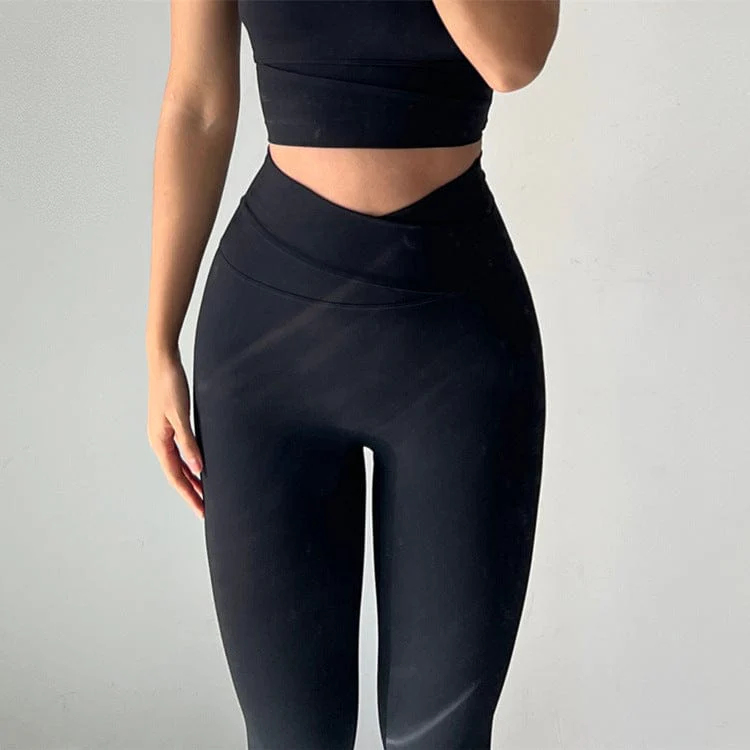 Two Toned Cross High Waist Leggings - Image 6