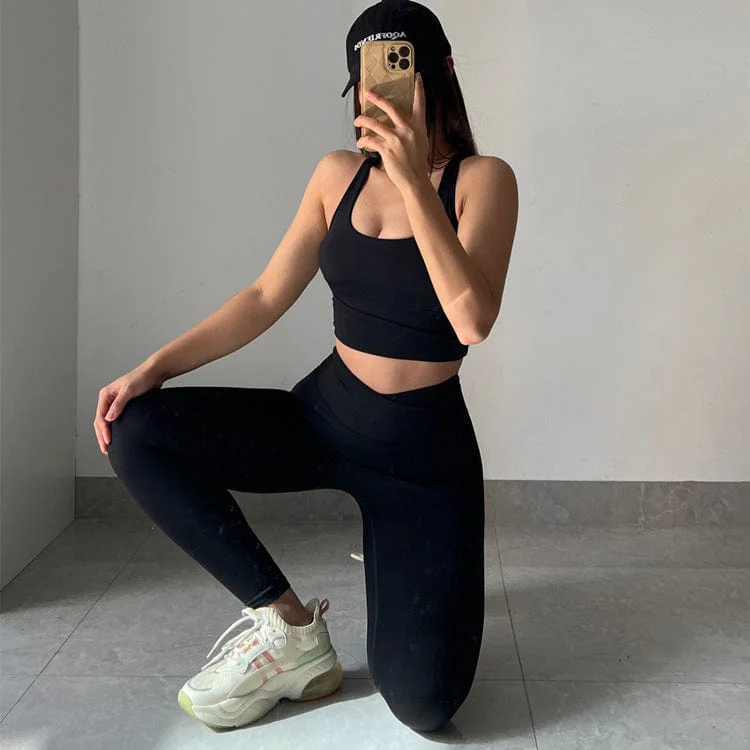 Two Toned Cross High Waist Leggings - Image 7
