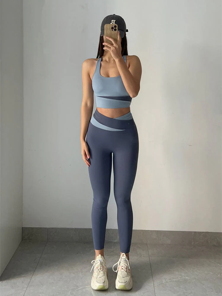 Two Toned Cross High Waist Leggings - Image 8