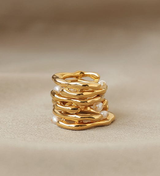 Uneven Double Layered Pearl Gold Ring - Image 3