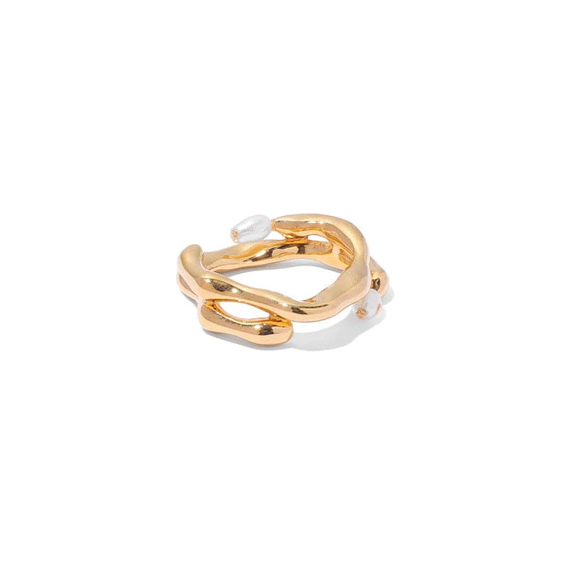 Uneven Double Layered Pearl Gold Ring - Image 4