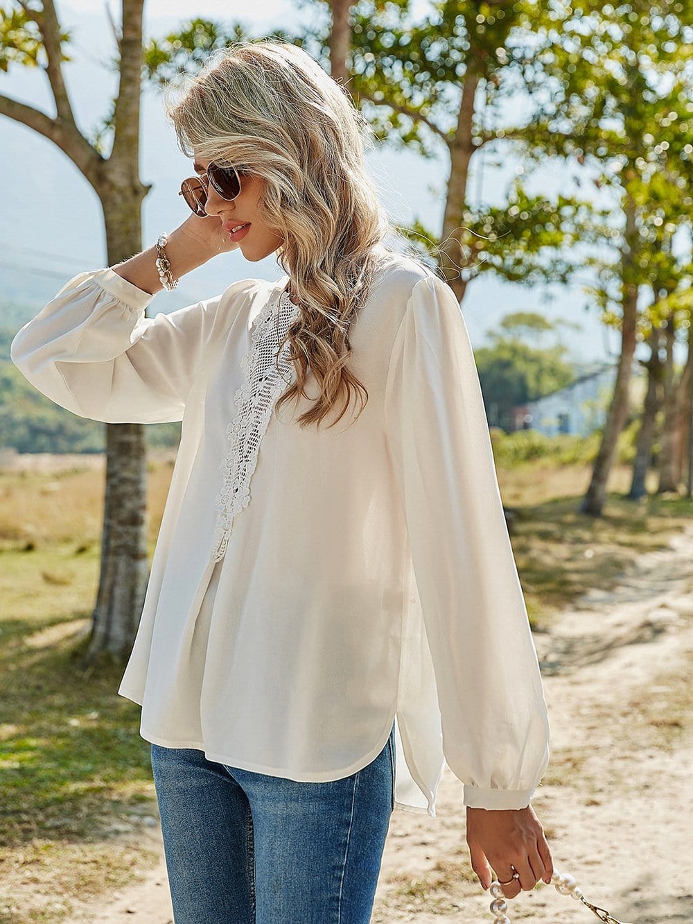 V Lace Drop Blouse - Image 2