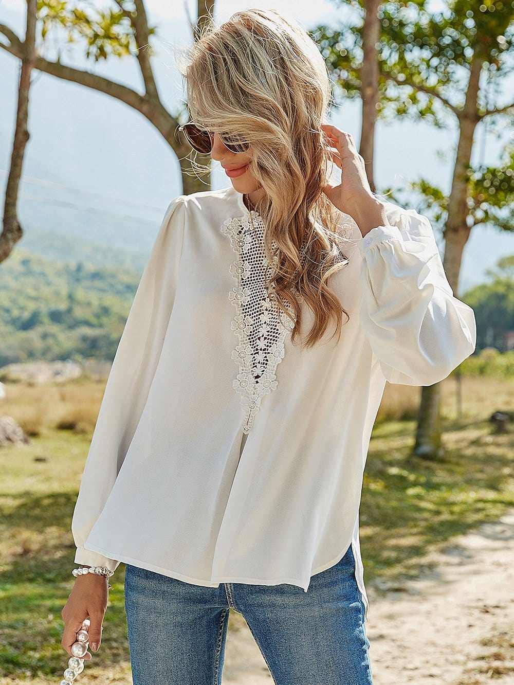 V Lace Drop Blouse - Image 4