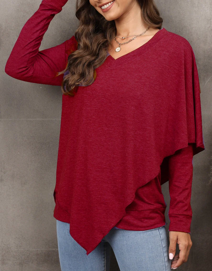 V Neck Asymmetrical Overlap Sweater - Image 10
