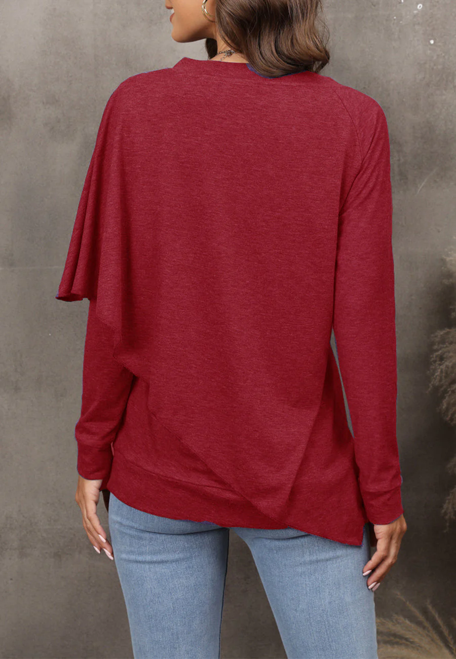 V Neck Asymmetrical Overlap Sweater - Image 11