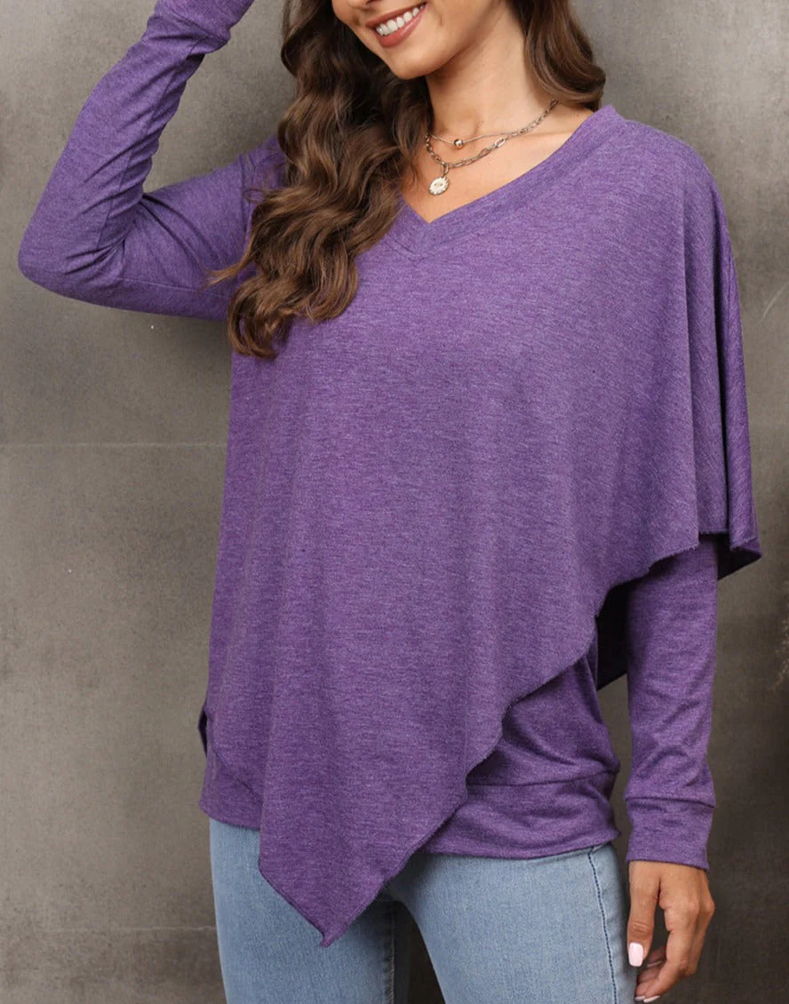 V Neck Asymmetrical Overlap Sweater - Image 6