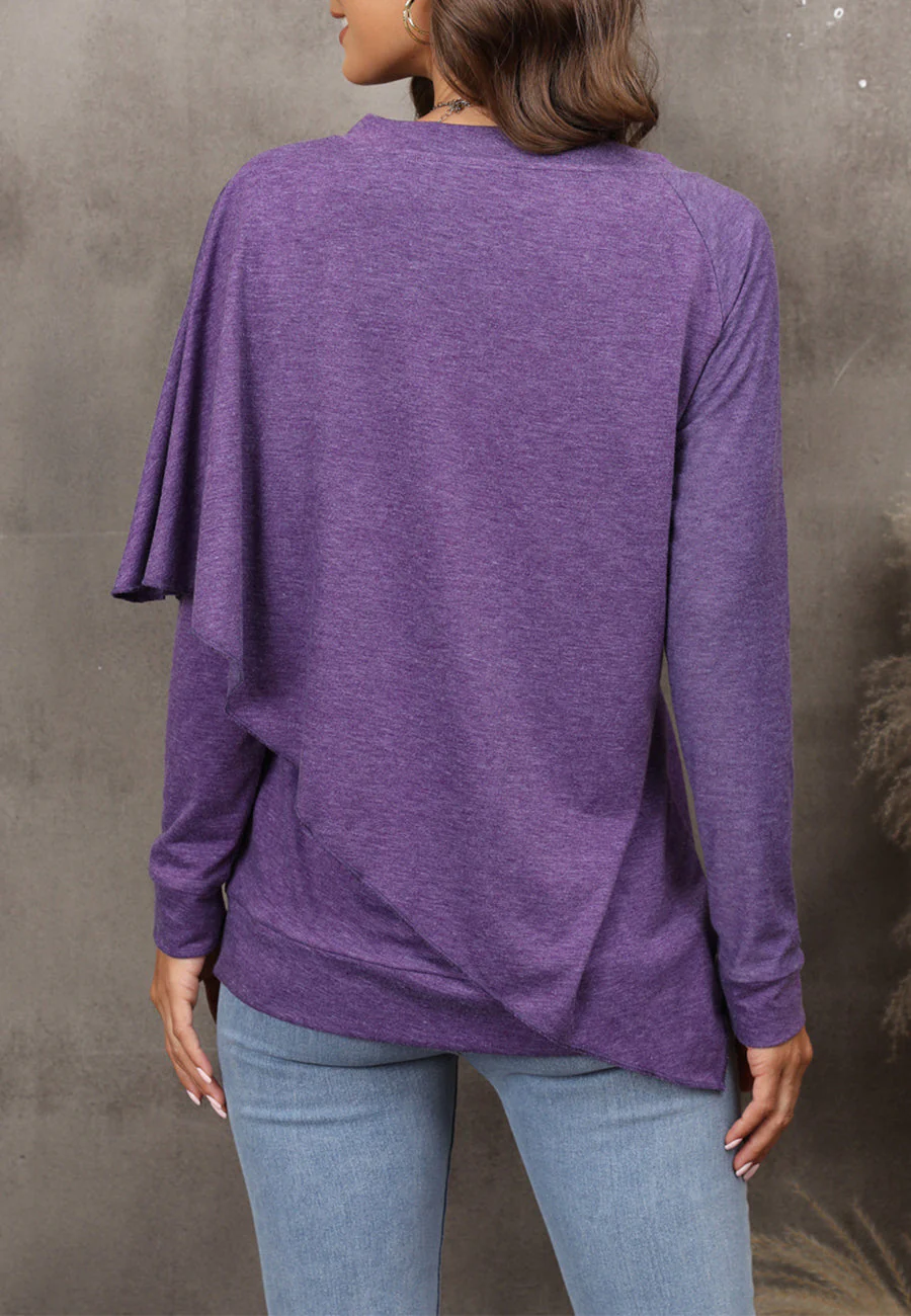 V Neck Asymmetrical Overlap Sweater - Image 8