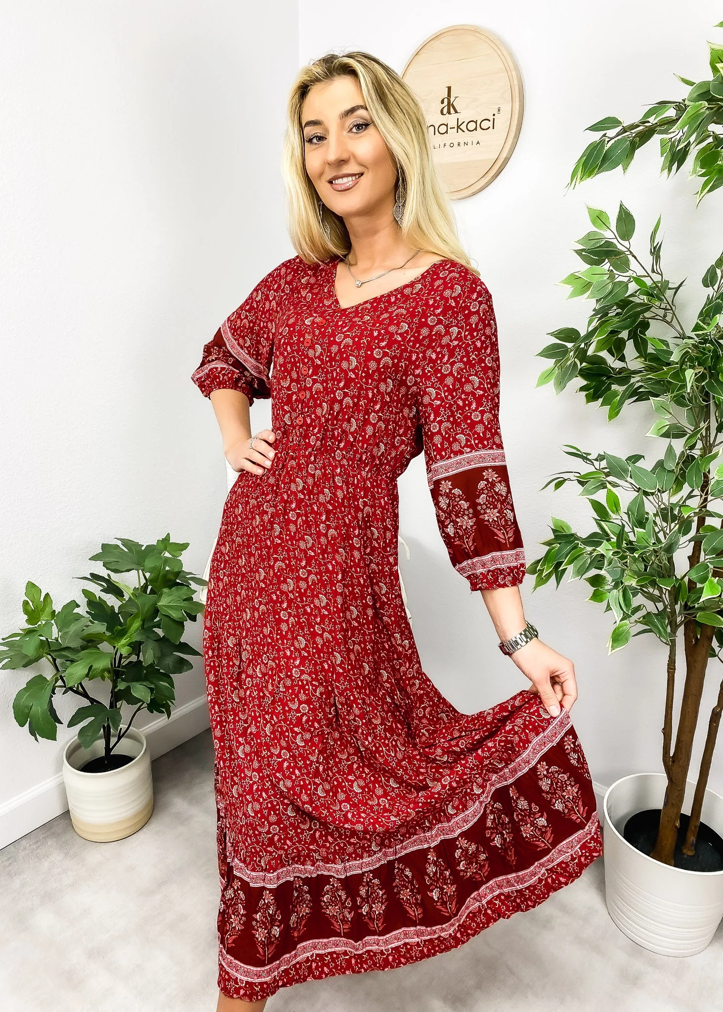 V Neck Bohemian Maxi Dress - Image 9
