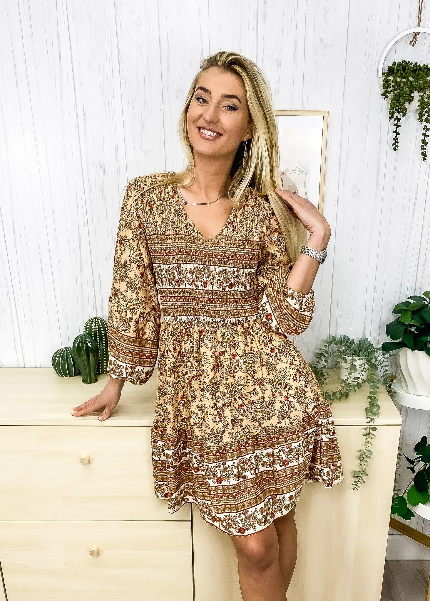V Neck Bohemian Print Dress - Image 23