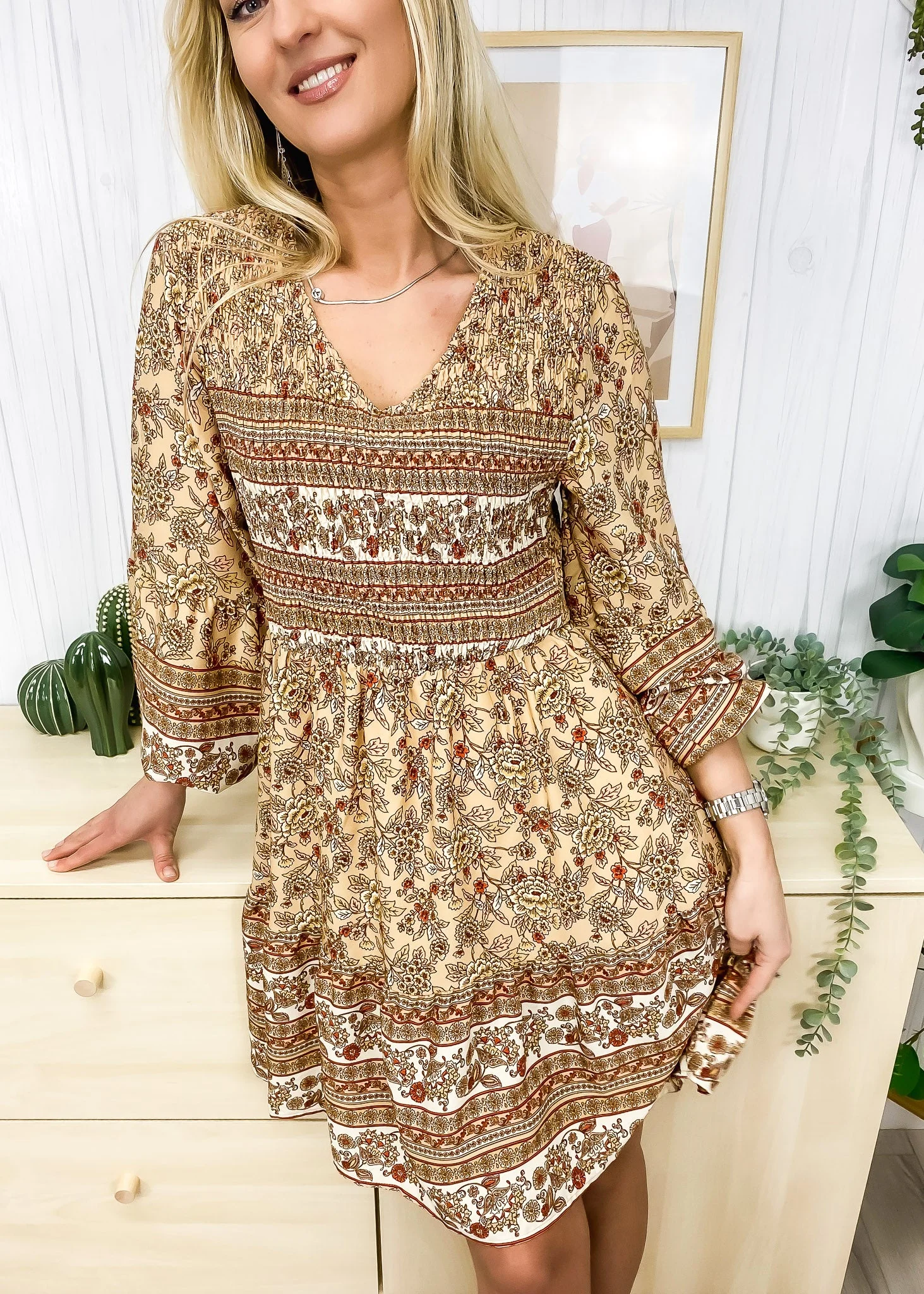 V Neck Bohemian Print Dress - Image 24