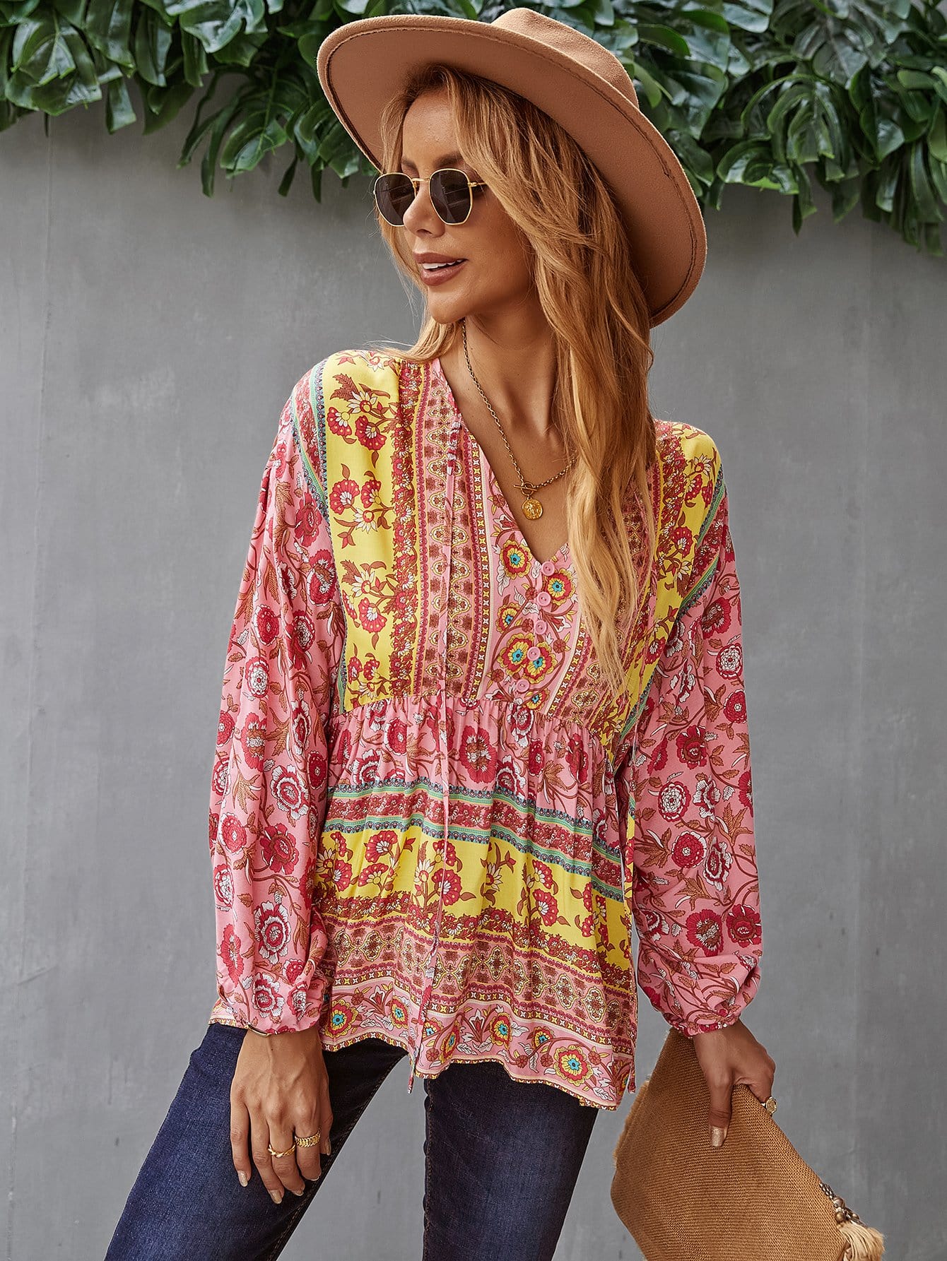 V Neck Boho Floral Blouse - Image 11
