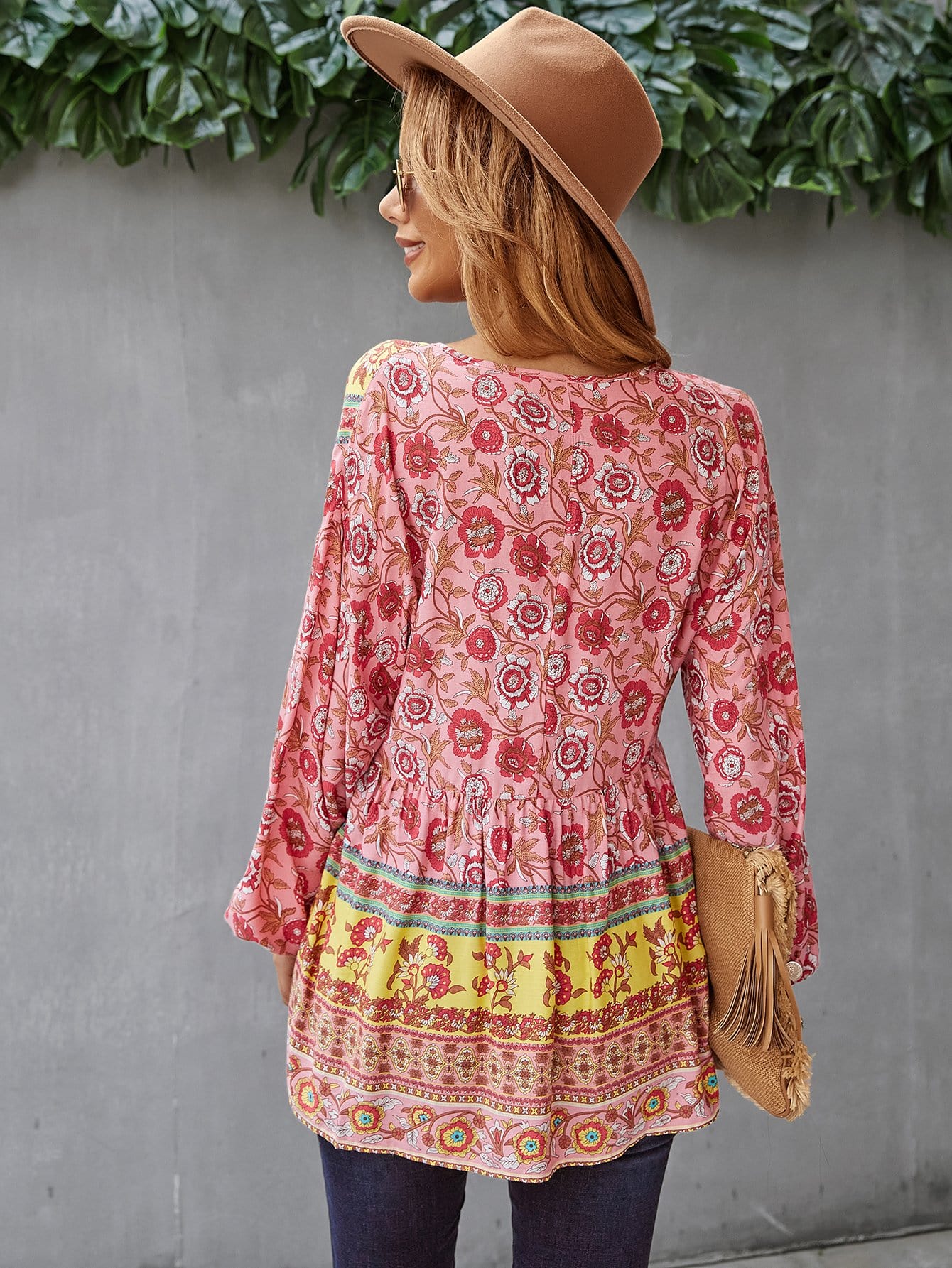V Neck Boho Floral Blouse - Image 12