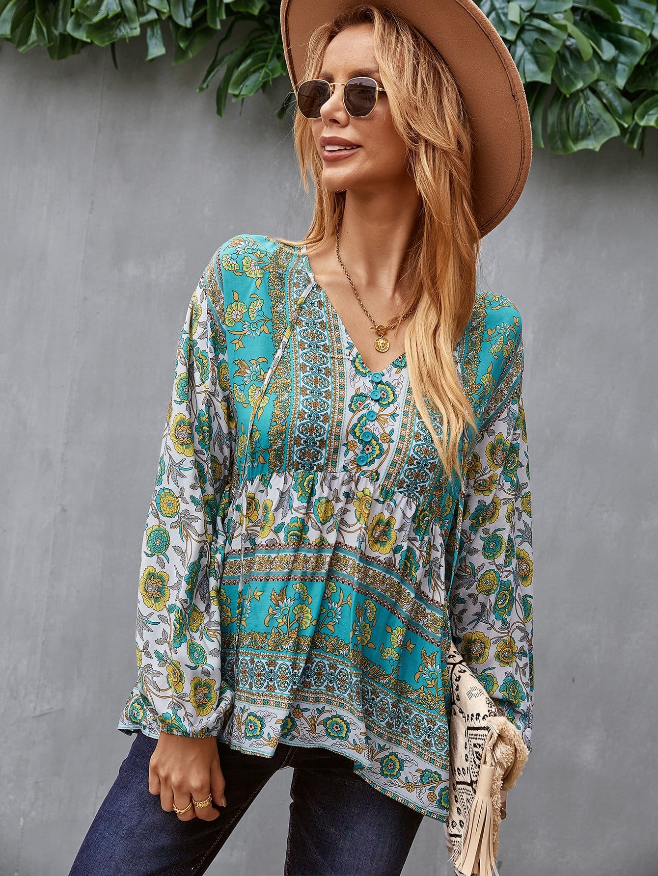 V Neck Boho Floral Blouse - Image 19