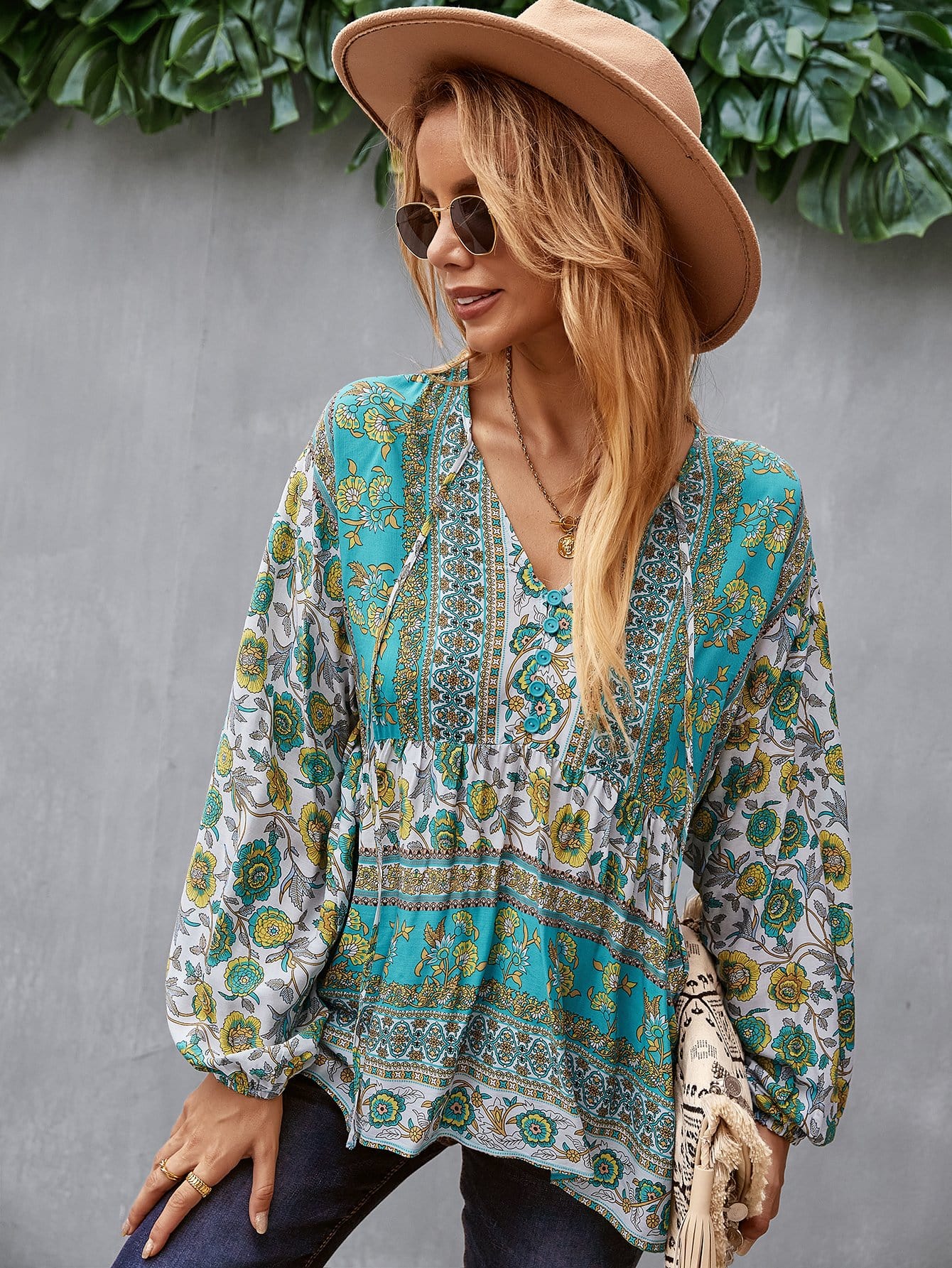 V Neck Boho Floral Blouse - Image 20